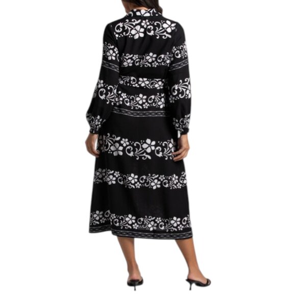 CELINA MOON Puff Sleeve Floral Tiered Midi Shirt Dress - Picture 2 of 3